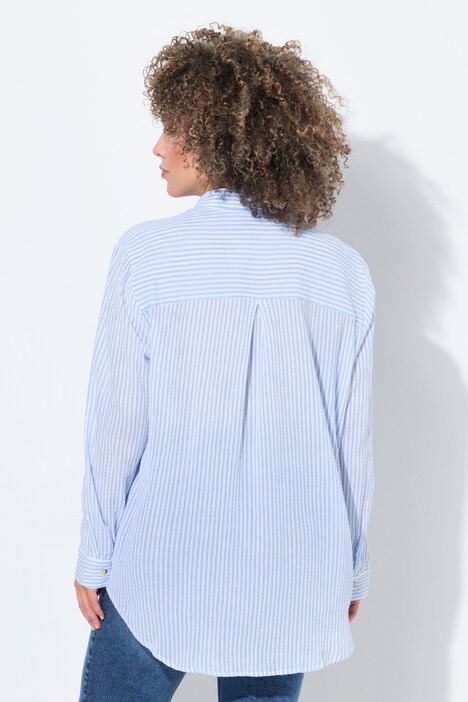 Gestreepte blouse, crêpe, overhemdkraag, lange mouwen