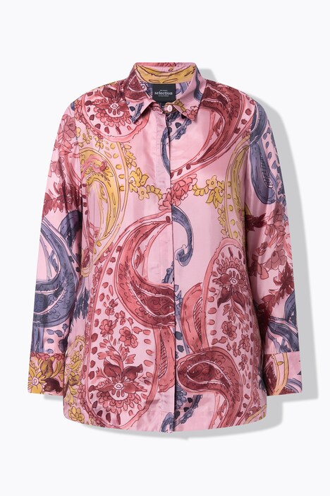 Chemisier en cupro motif à fleurs, col chemise et manches longues