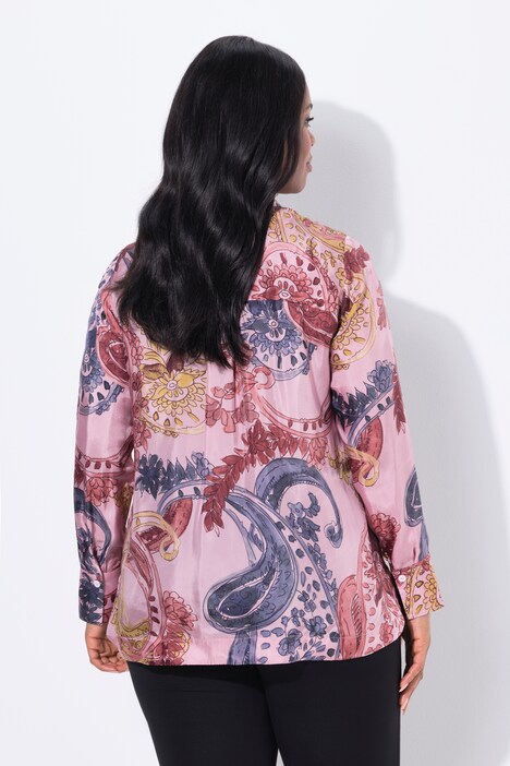 Chemisier en cupro motif à fleurs, col chemise et manches longues