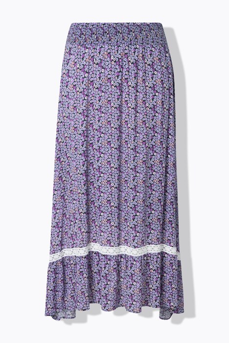 Jupe midi motif floral, taille élastique et coupe évasée