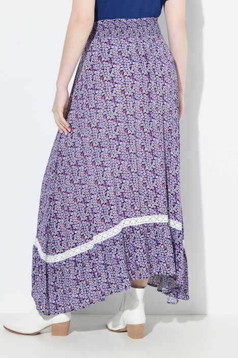 Jupe midi motif floral, taille élastique et coupe évasée