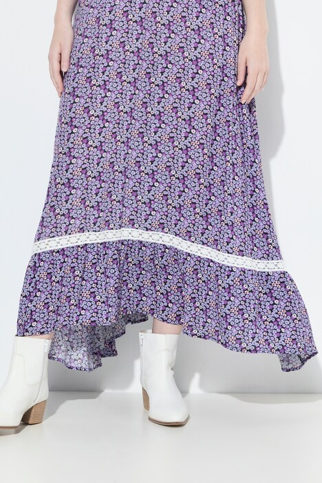 Jupe midi motif floral, taille élastique et coupe évasée