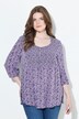 Gerimpelde blouse, bloemen, A-lijn, ronde hals, 3/4-mouw