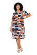 Šaty, grafický potisk, výstřih do V, krátké rukávy, kapsy