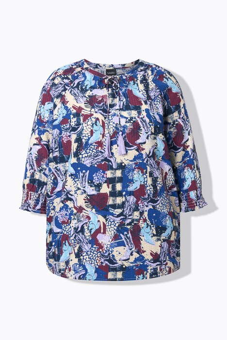 Blouse en cupro oversize, manches 3/4, décolleté rond avec laçage