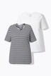 T-shirt, 2-pack, strepen/uni, V-hals, halve mouw