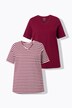 T-shirt, 2-pack, strepen/uni, V-hals, halve mouw