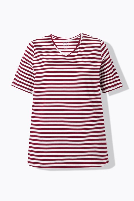 T-Shirts, 2er-Pack, Ringel/uni, V-Ausschnitt, Halbarm
