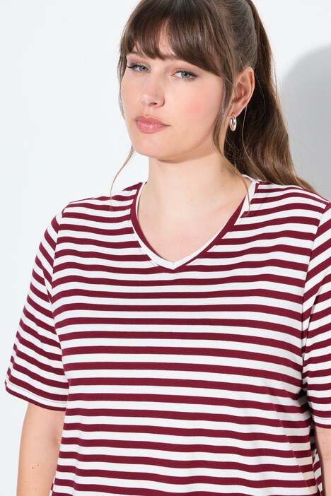 T-Shirts, 2er-Pack, Ringel/uni, V-Ausschnitt, Halbarm