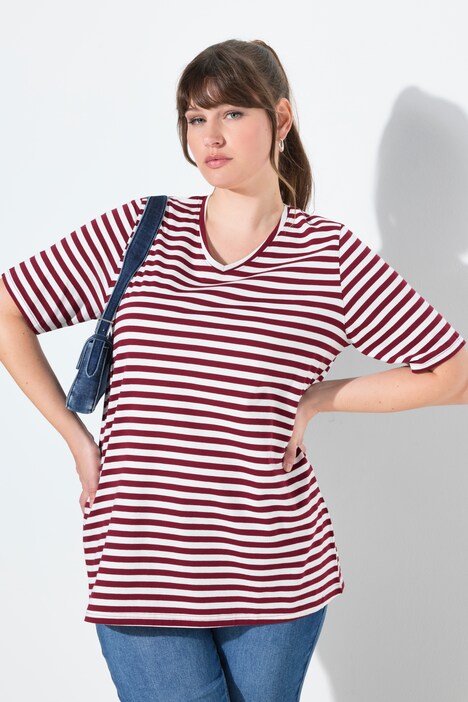 T-Shirts, 2er-Pack, Ringel/uni, V-Ausschnitt, Halbarm