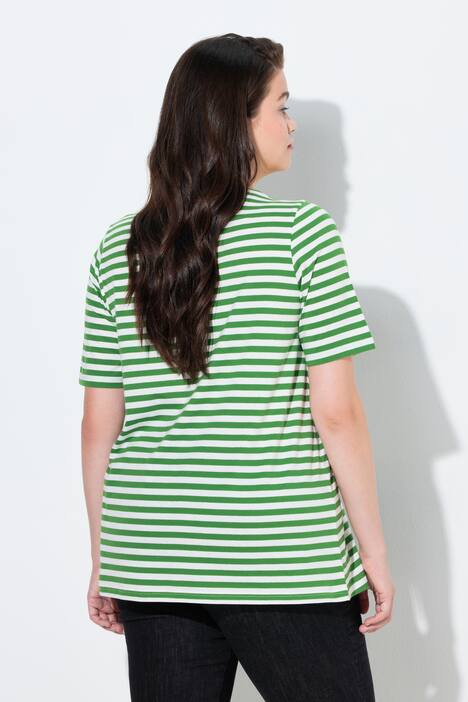 Lot de 2 T-shirts, rayures/uni, décolleté en V et manches courtes