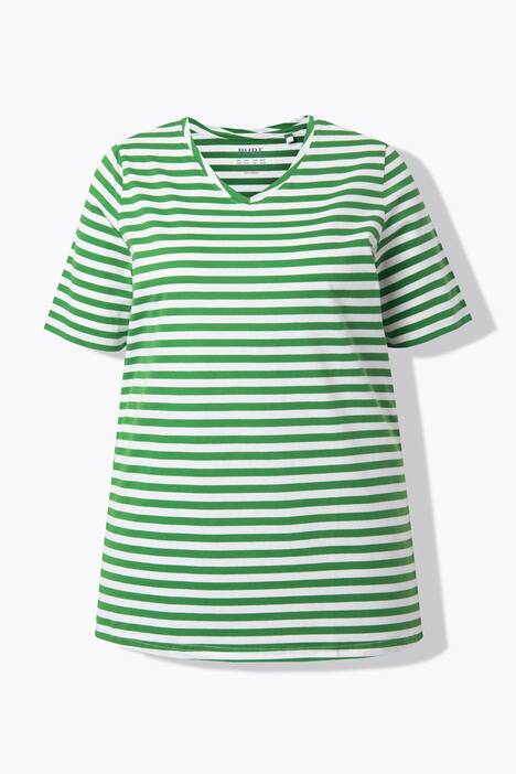 Lot de 2 T-shirts, rayures/uni, décolleté en V et manches courtes