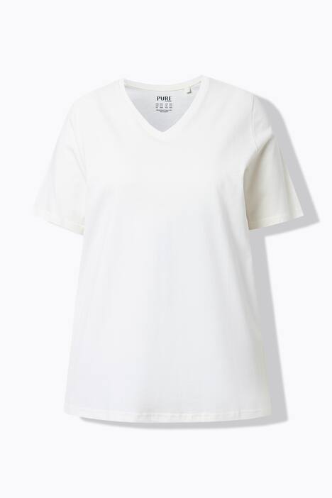 Lot de 2 T-shirts, rayures/uni, décolleté en V et manches courtes