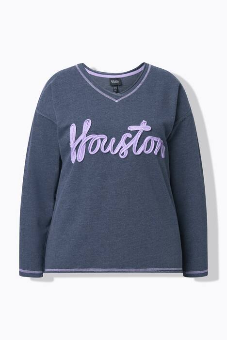 Sweat-shirt imprimé Houston, col en V et manches longues, bords roulottés