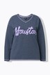 Sweat-shirt imprimé Houston, col en V et manches longues, bords roulottés