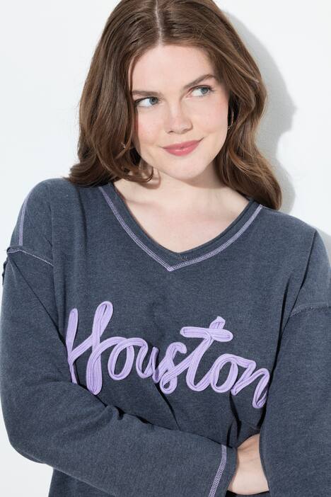 Sweat-shirt imprimé Houston, col en V et manches longues, bords roulottés