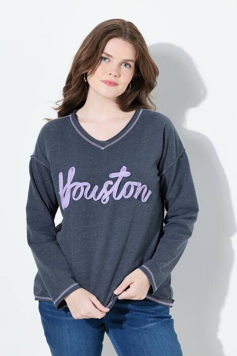 Sweat-shirt imprimé Houston, col en V et manches longues, bords roulottés