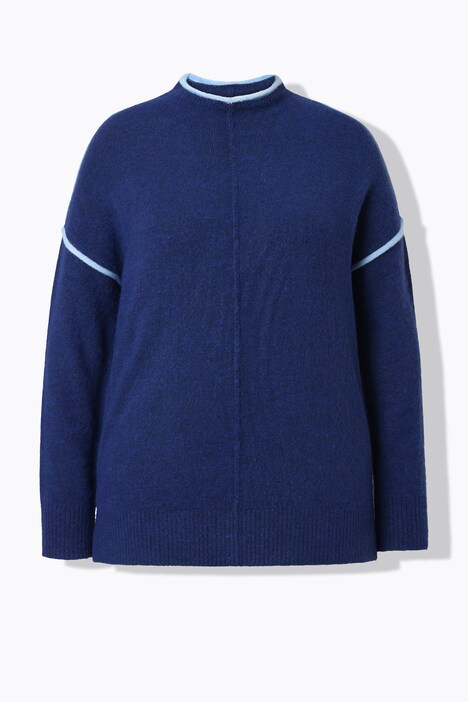 Pull oversize, bordures contrastantes, col montant et manches longues