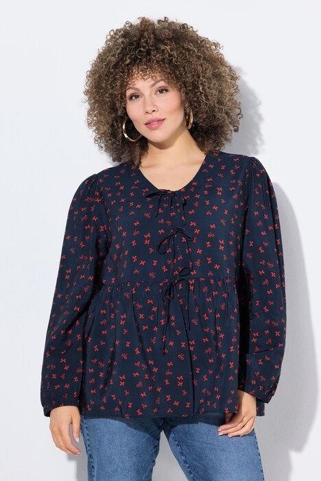 Blouse, strik, A-lijn, V-hals, lange mouwen