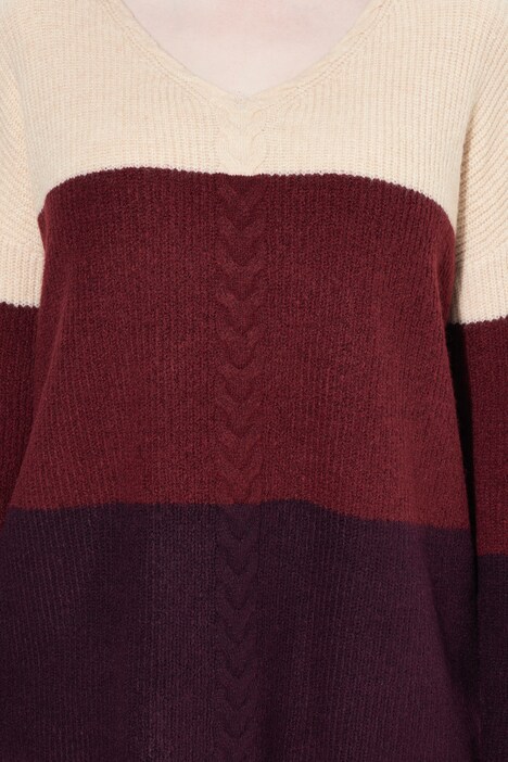 Pullover, Streifen, Zopfmuster, V-Ausschnitt, Langarm
