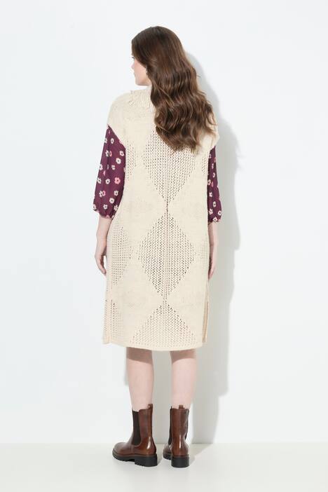 Strickweste, lang, oversized, offene Form, Rhomben