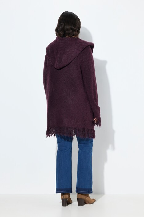 Strickjacke, Fransen, Kapuze, ohne Verschluss, Langarm