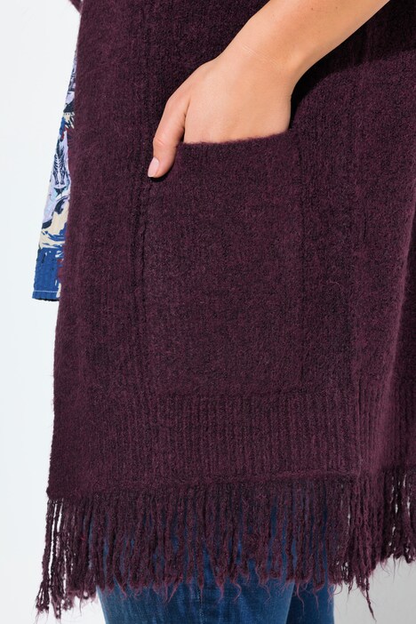 Strickjacke, Fransen, Kapuze, ohne Verschluss, Langarm