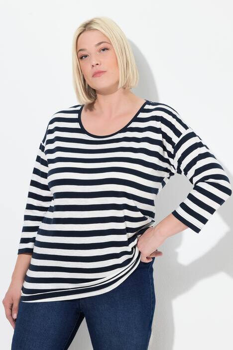 T-shirt, strepen, oversized, ronde hals, lange mouwen