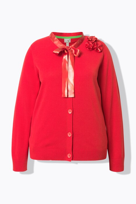 Cardigan col rond et manches longues, fleurs en satin