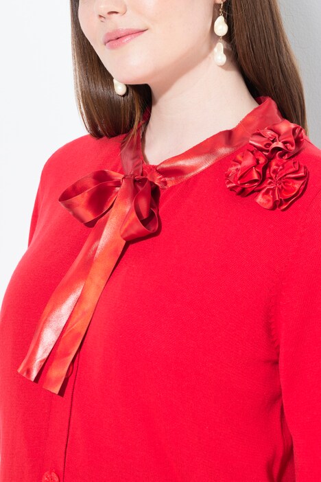 Cardigan col rond et manches longues, fleurs en satin