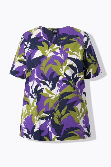 T-shirt, bladeren, A-lijn, hartvormige hals, korte mouwen
