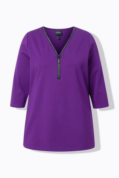Rhinestone Zipper 3/4 Sleeve Tee