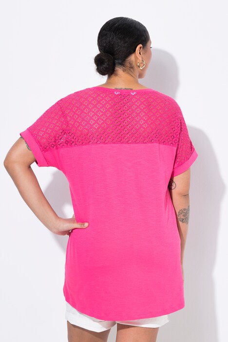 T-shirt coupe évasée, empiècement en dentelle