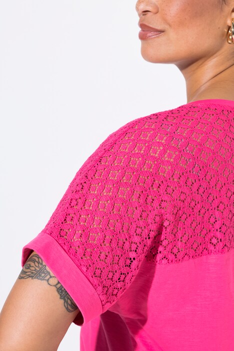 T-shirt coupe évasée, empiècement en dentelle
