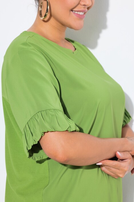 T-Shirt, Materialmix, Oversized, Rundhals, Halbarm
