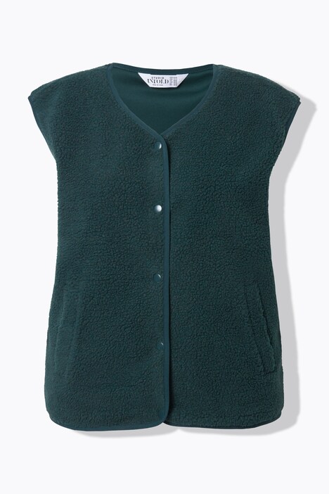 Veste courte sans manches, en polaire bouclée, boutons-pression
