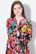 Maxikjole, blomsterprint, høj krave, 3/4-ærmer, flæser
