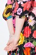 Maxikjole, blomsterprint, høj krave, 3/4-ærmer, flæser