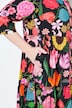 Maxikjole, blomsterprint, høj krave, 3/4-ærmer, flæser