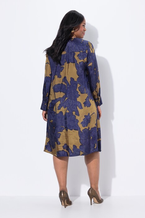 Robe en cupro, imprimé à fleurs, décolleté en V et manches longues, coupe évasée