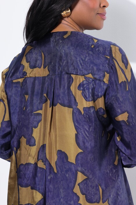 Robe en cupro, imprimé à fleurs, décolleté en V et manches longues, coupe évasée