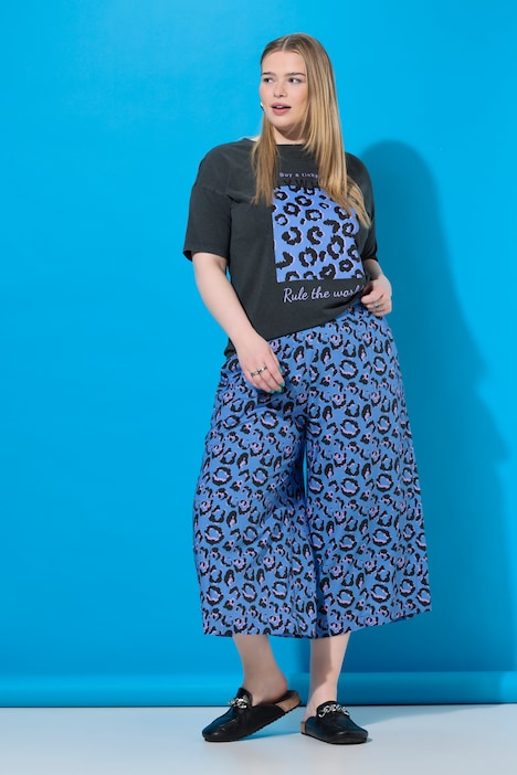 Jupe-culotte jambe large et taille élastique, imprimé léopard