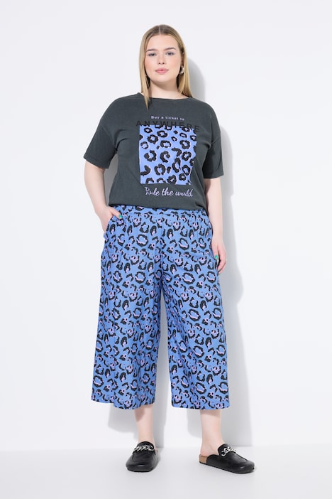 Jupe-culotte jambe large et taille élastique, imprimé léopard