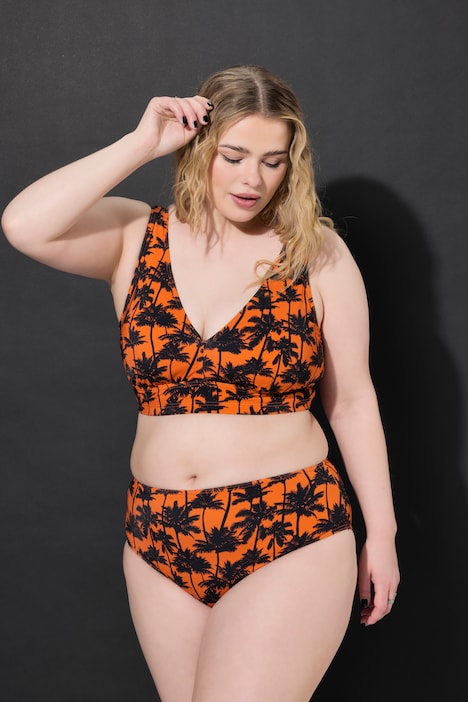 Bas de bikini taille haute, imprimé palmiers