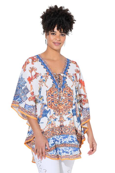 Halenkový kaftan, volný střih, plošný vzor