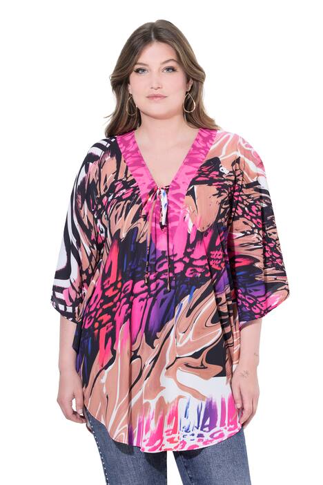 Halenkový kaftan, volný střih, plošný vzor