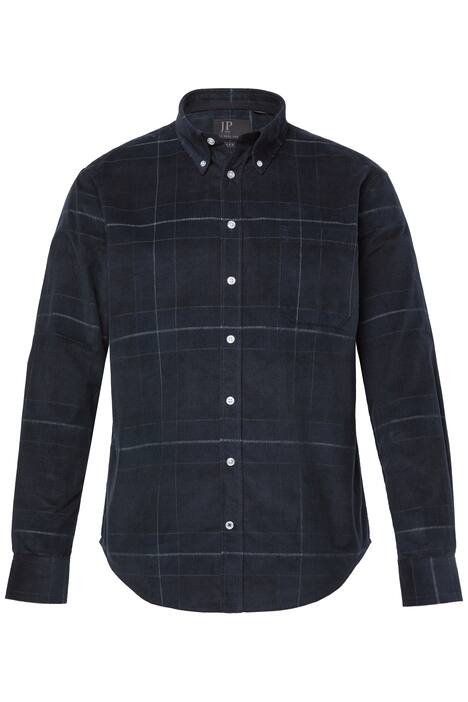 Manšestrová kostkovaná košile JP1880, dlouhé rukávy, límeček s knoflíky, Modern střih, do 8XL