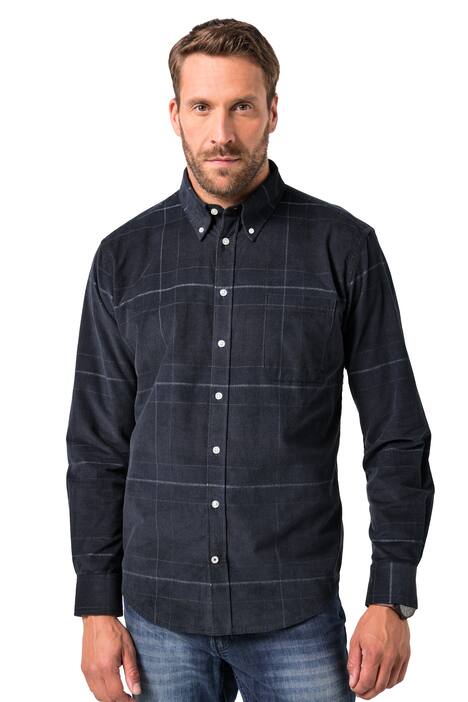 Manšestrová kostkovaná košile JP1880, dlouhé rukávy, límeček s knoflíky, Modern střih, do 8XL