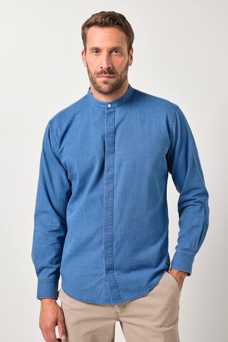 JP1880 denim overhemd, lange mouwen, opstaande kraag, Modern-Fit, tot 8XL