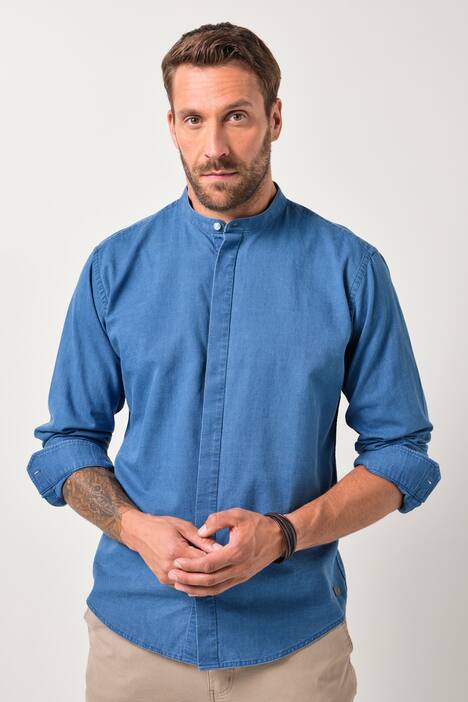 JP1880 denim overhemd, lange mouwen, opstaande kraag, Modern-Fit, tot 8XL